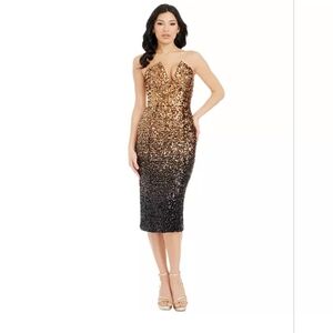 Dress the Population Gold and Black Sequin Midi Dress